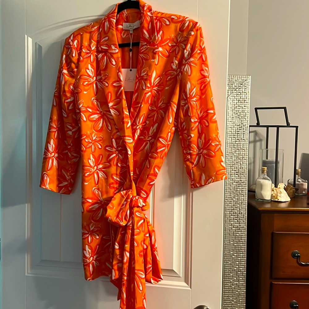 Lacadamie wrap dress. Gorgeous fabric and color!